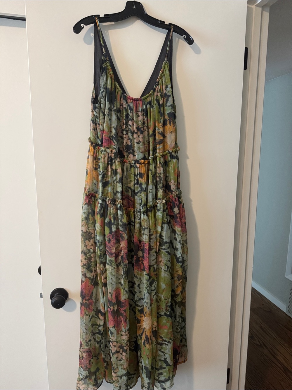 Free People Floral Deep-V Tiered Maxi Dress in Green and Yellow - Picture 3 of 3